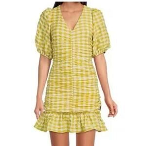 Skies are blue dress v-neck gingham print size‎ small puff sleeve midi Dress